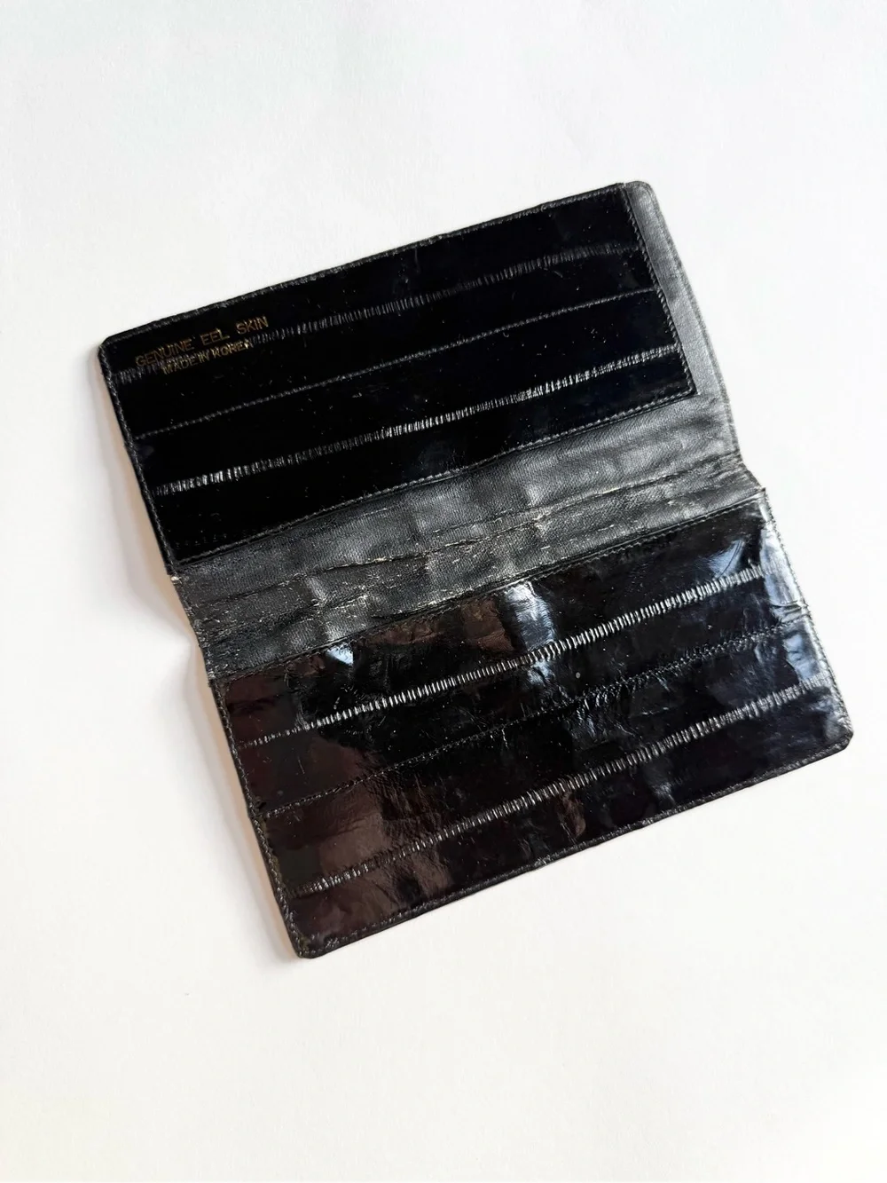 Vintage Black Glossy Eel Leather Long Wallet